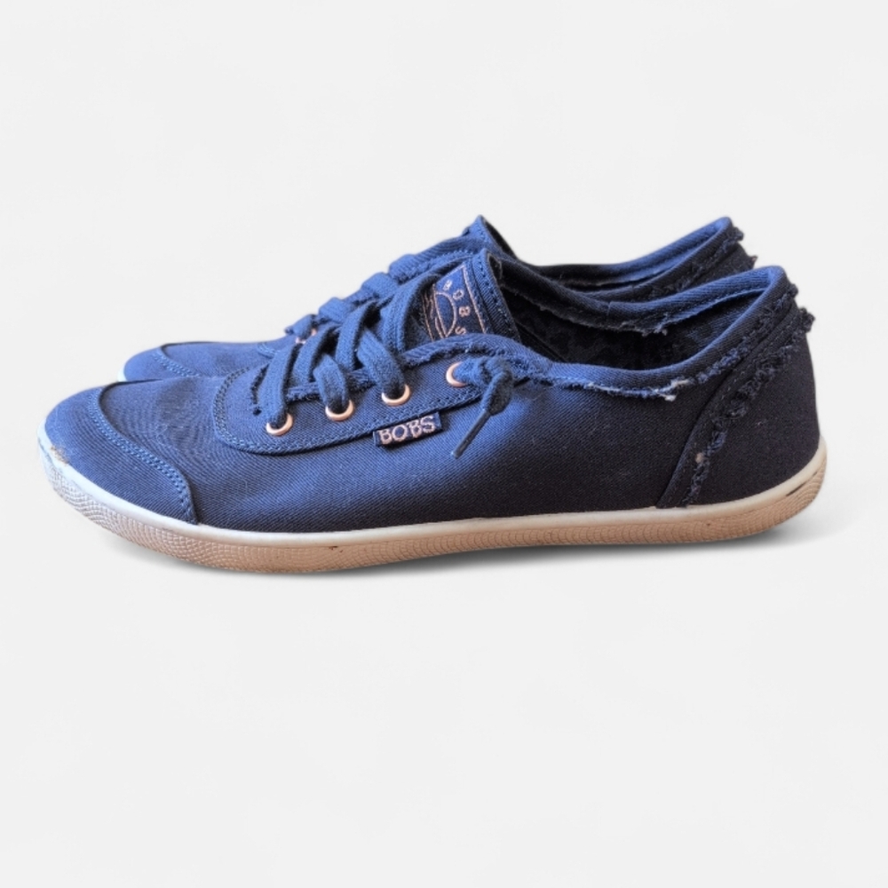 BOBS by Skechers Women’s Navy Memory Foam Sneakers Lace Up Casual Comfort Shoes